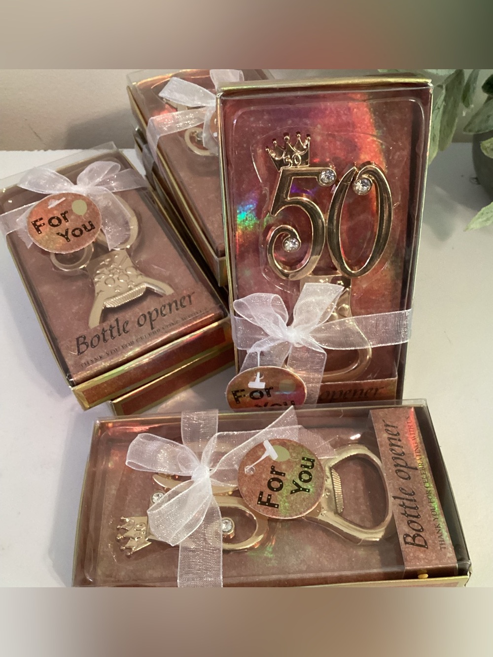 Set of 50th Birthday Bottle Openers - 7 Individually Gift Boxed Party Favors